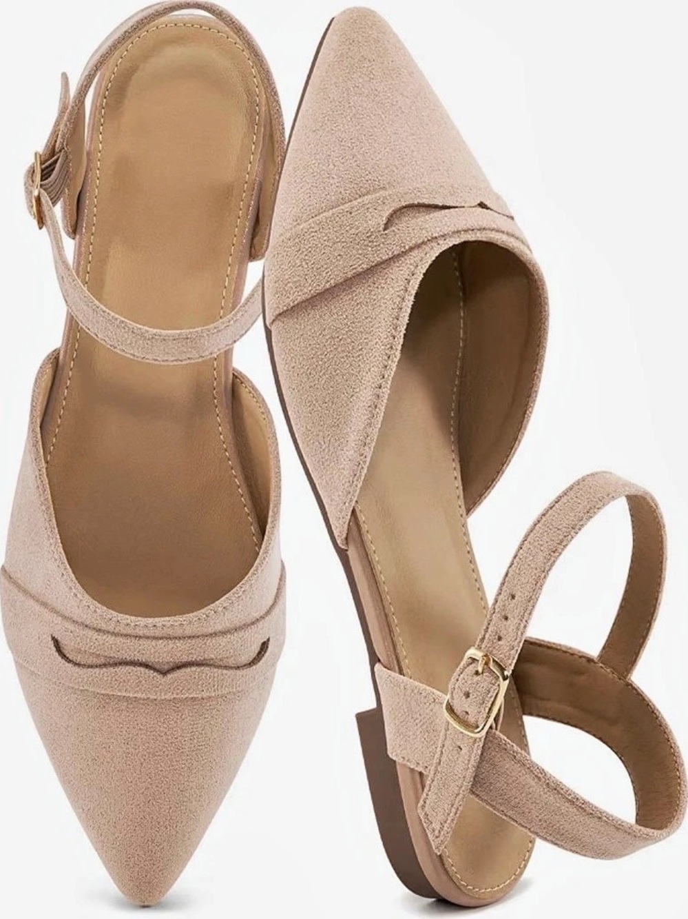 Ecetana Beige Suede Pointed Toe Slingback Flats Women’s Size 9.5